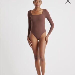Quince Second Skin Square Neck Long Sleeve Bodysuit | Cocoa